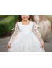 Long Sleeves White Eyelash Lace Tulle Vintage Flower Girl Dress